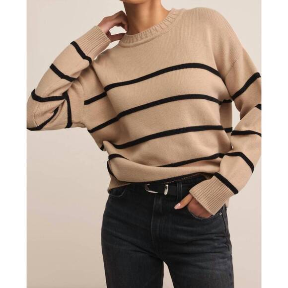 NEW Z SUPPLY boyfriend stripe sweater in biscuit - Picture 3 of 4